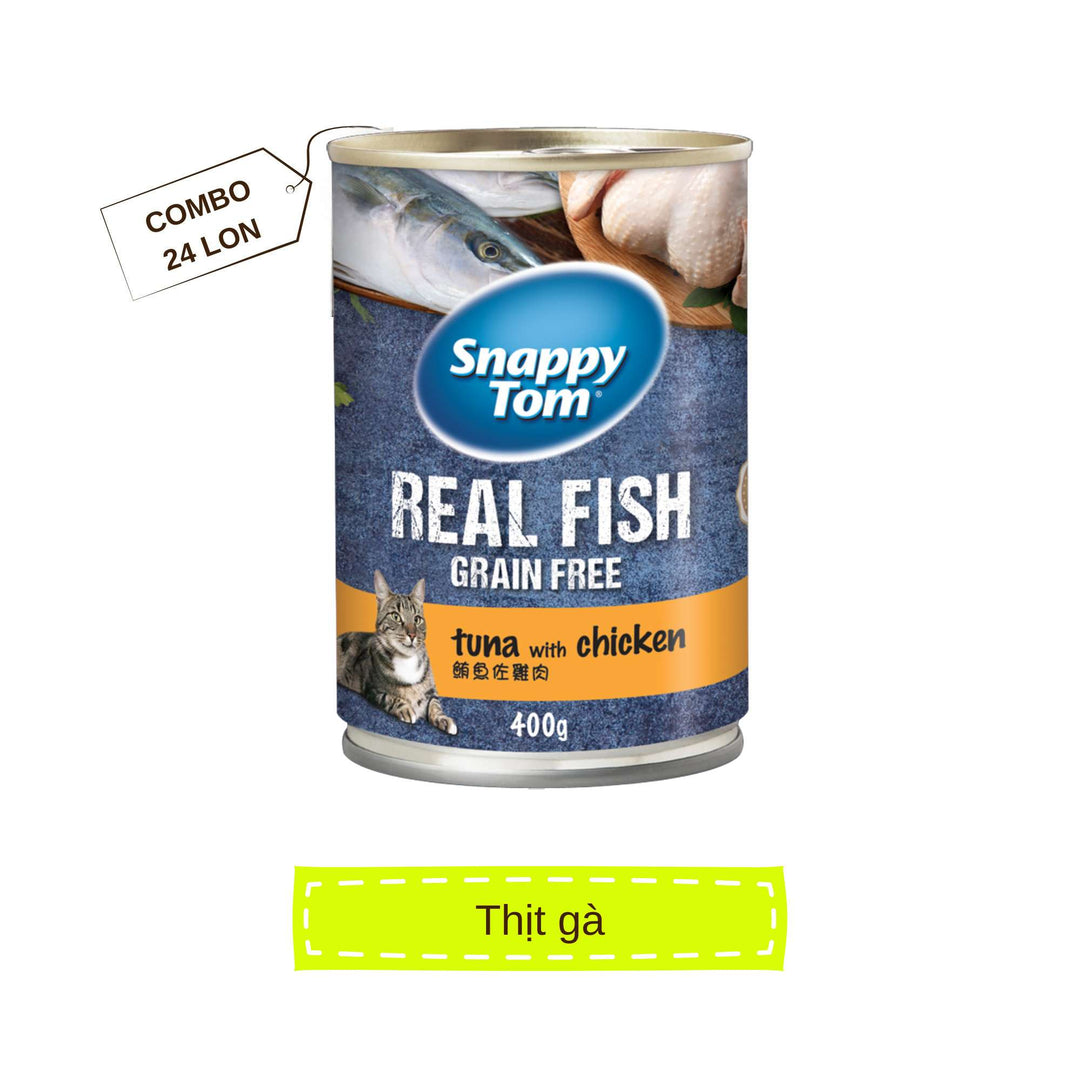 [Thùng 24 Lon] Pate Snappy Tom Real Fish Mèo Lon 400G