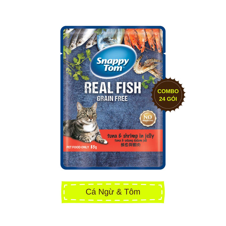 [Combo 12-24 gói] Pate Snappy Tom Real Fish Mèo 85G