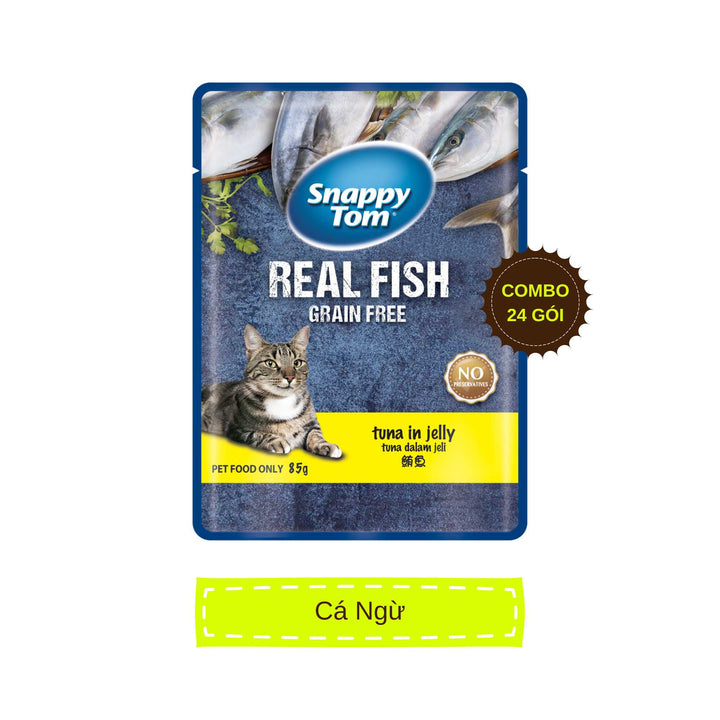 [Combo 12-24 gói] Pate Snappy Tom Real Fish Mèo 85G