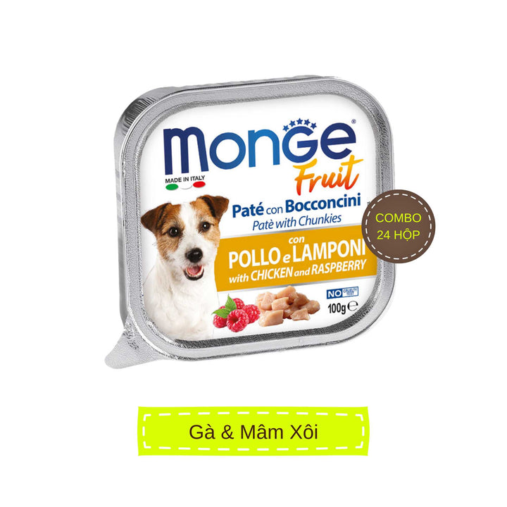 [Combo 12-24 hộp] Pate cho chó Monge nhiều vị, nhập khẩu từ Ý, 100g