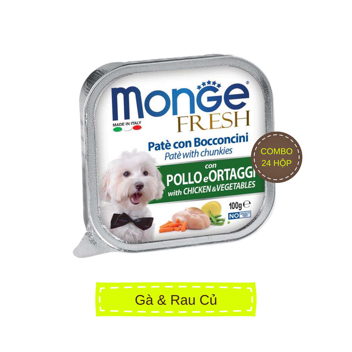 [Combo 12-24 hộp] Pate cho chó Monge nhiều vị, nhập khẩu từ Ý, 100g