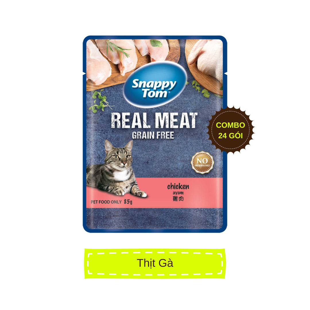 [Combo 12-24 gói] Pate Snappy Tom Real Fish Mèo 85G