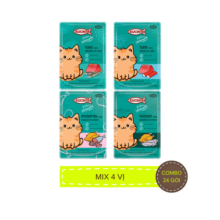 [Combo 12 - 24 Gói] Pate Kucinta Cho MèoTrưởng Thành, Gói 80g