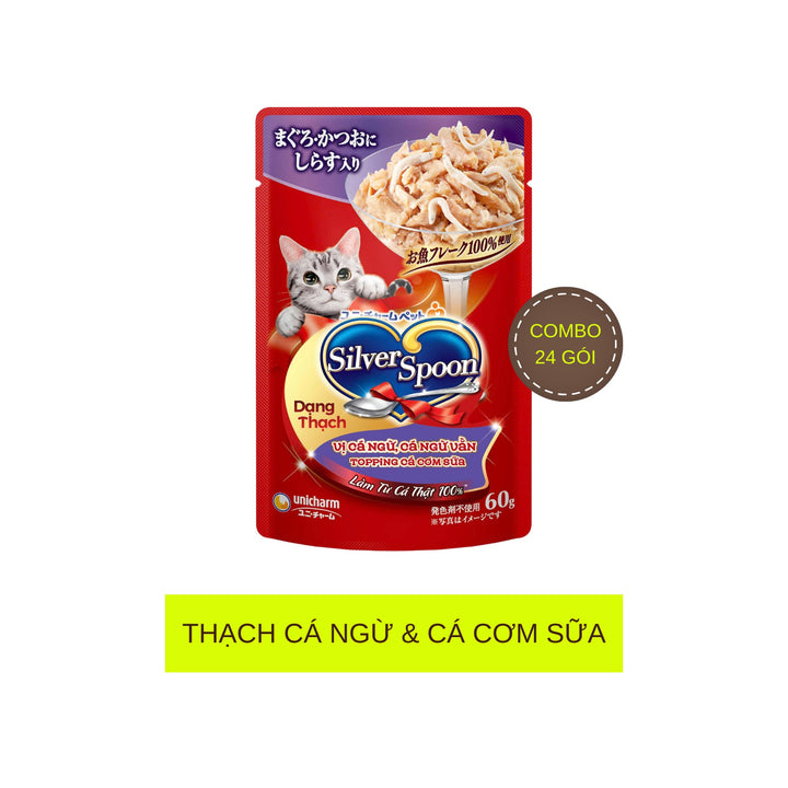 Combo 12 - 24 Gói Pate Mèo Silver Spoon cho mèo từ 6 tháng tuổi, Gói 60g