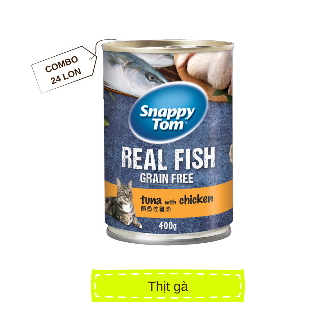 [Thùng 24 Lon] Pate Snappy Tom Real Fish Mèo Lon 400G