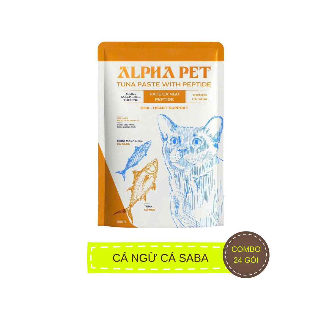 [Combo 12 - 24 Gói] Pate Mèo Alpha Pet Cá Ngừ Peptide, Mèo Mọi Lứa Tuổi, Mix 8 Loại Topping, Gói 60g