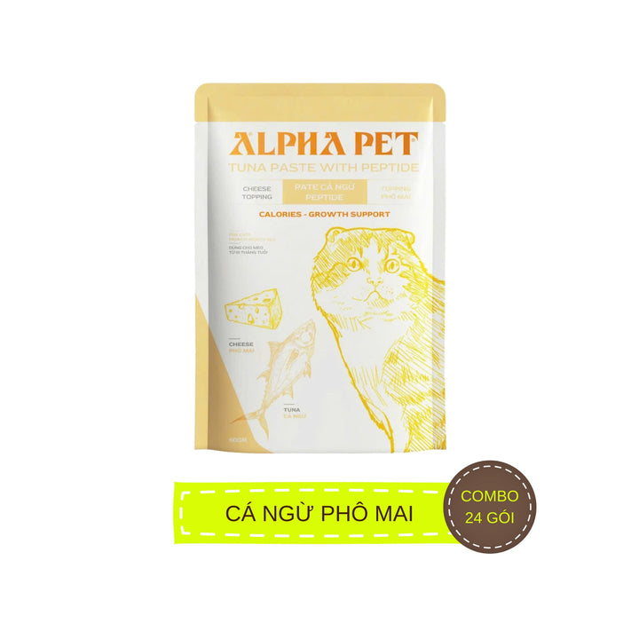 [Combo 12 - 24 Gói] Pate Mèo Alpha Pet Cá Ngừ Peptide, Mèo Mọi Lứa Tuổi, Mix 8 Loại Topping, Gói 60g