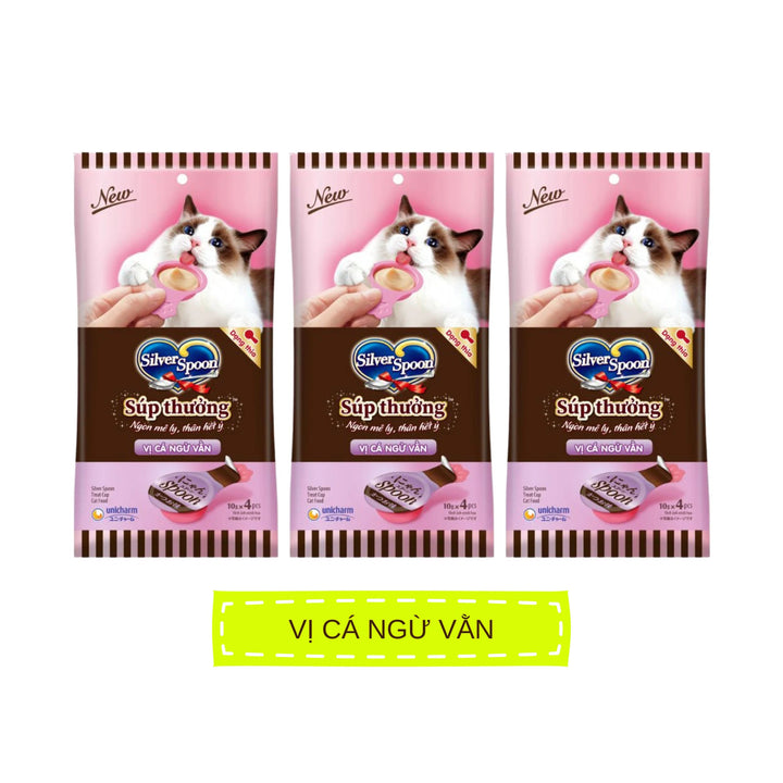 [Gói 4 Thìa] Súp Thưởng Silver Spoon Dạng Thìa Cho Mèo Mọi Lứa Tuổi, Nhiều Vị (Thìa 10g)