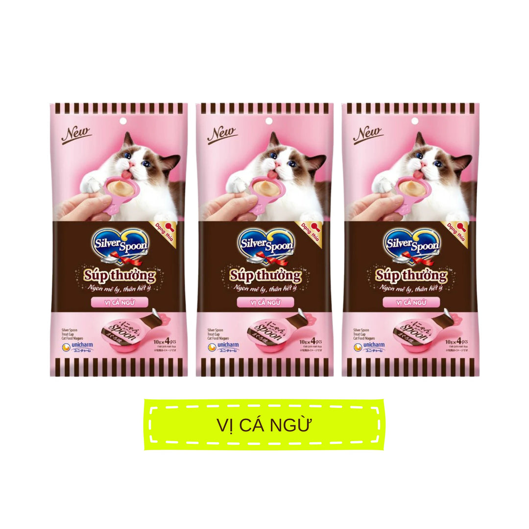 [Gói 4 Thìa] Súp Thưởng Silver Spoon Dạng Thìa Cho Mèo Mọi Lứa Tuổi, Nhiều Vị (Thìa 10g)