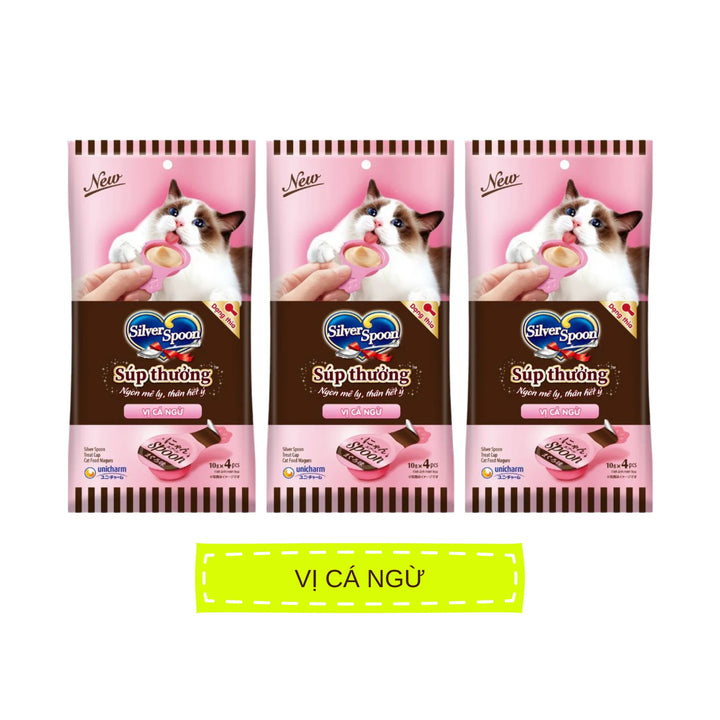[Gói 4 Thìa] Súp Thưởng Silver Spoon Dạng Thìa Cho Mèo Mọi Lứa Tuổi, Nhiều Vị (Thìa 10g)