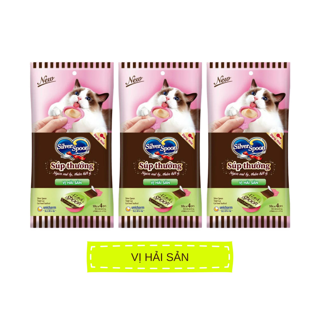 [Gói 4 Thìa] Súp Thưởng Silver Spoon Dạng Thìa Cho Mèo Mọi Lứa Tuổi, Nhiều Vị (Thìa 10g)