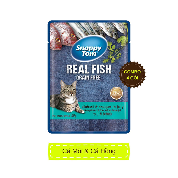 (Combo 4) Pate Snappy Tom Real Fish Mèo 85G