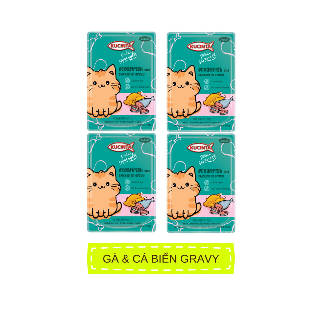 Pate Kucinta Cho Mèo Trưởng Thành, Gói 80g Tiện Lợi, Có Mix Vị