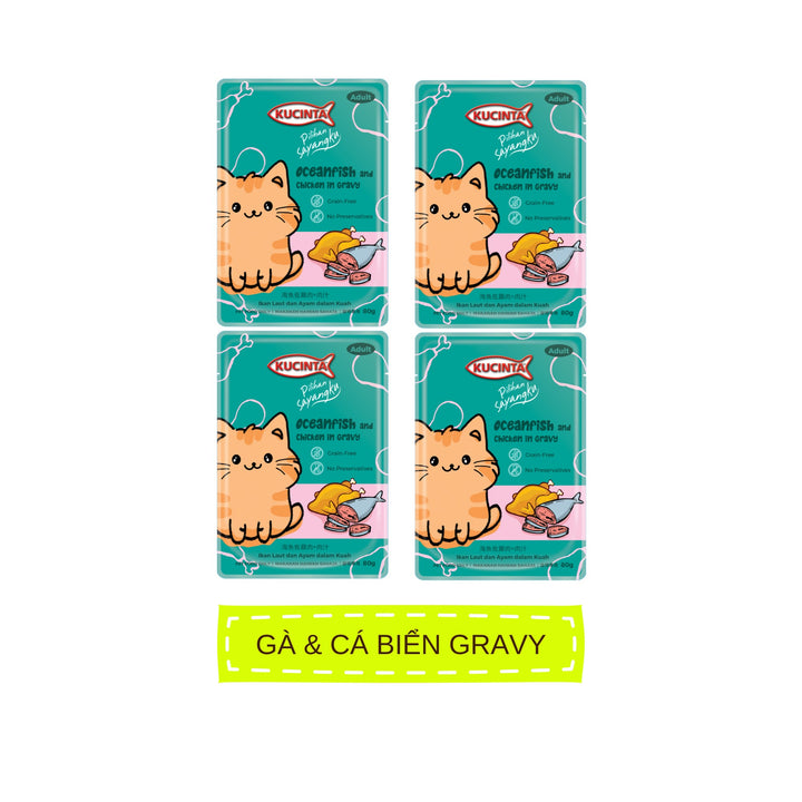 Pate Kucinta Cho Mèo Trưởng Thành, Gói 80g Tiện Lợi, Có Mix Vị