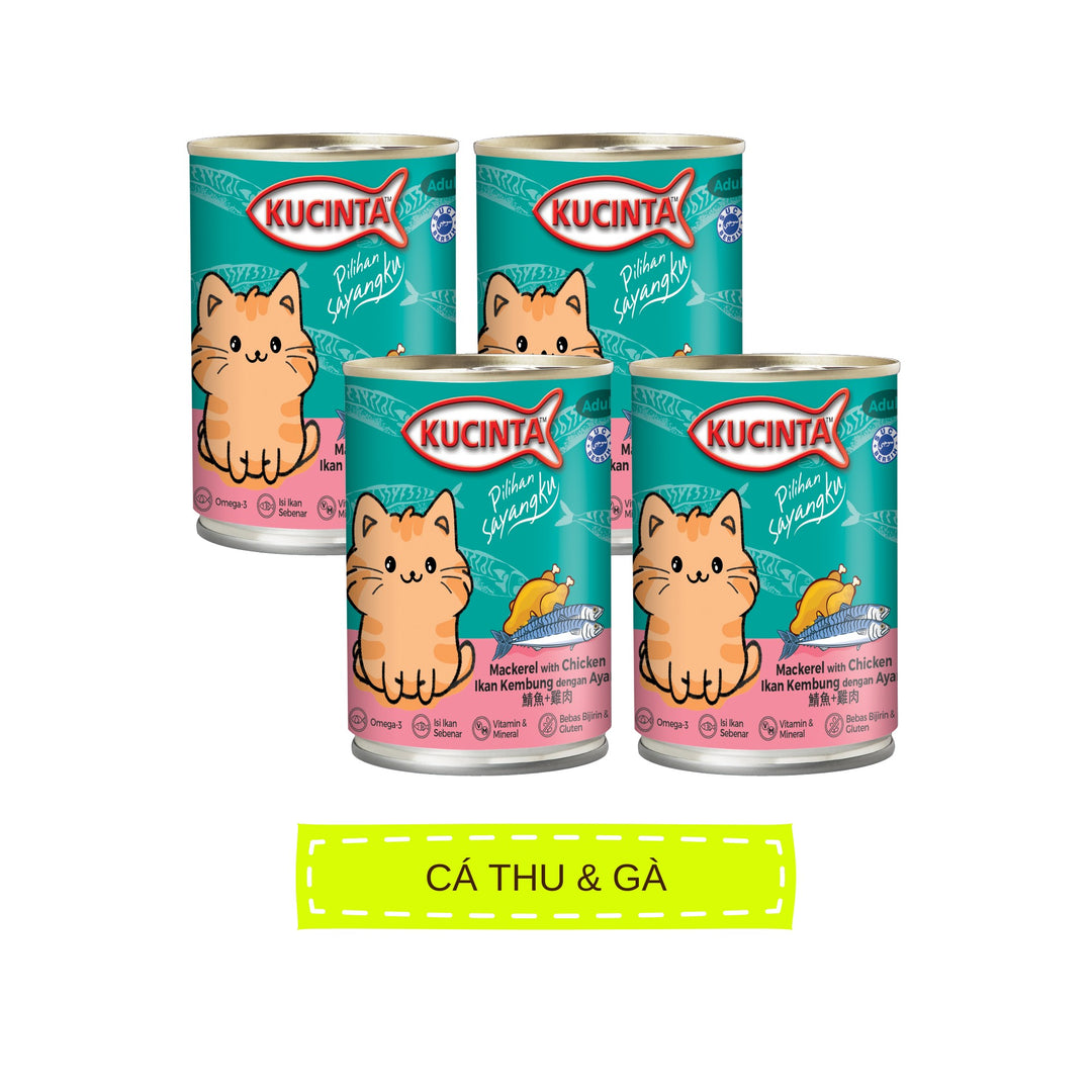 Pate Kucinta Cho Mèo Lon 400g, Thịt Cá & Hải Sản Thật, Nhiều Vị