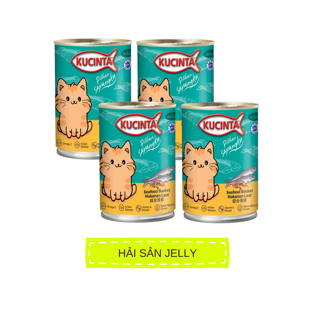 Pate Kucinta Cho Mèo Lon 400g, Thịt Cá & Hải Sản Thật, Nhiều Vị