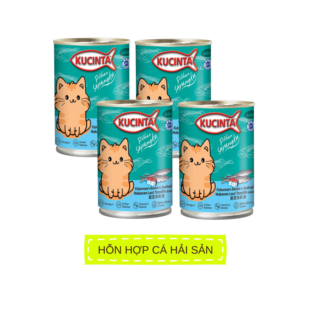 Pate Kucinta Cho Mèo Lon 400g, Thịt Cá & Hải Sản Thật, Nhiều Vị