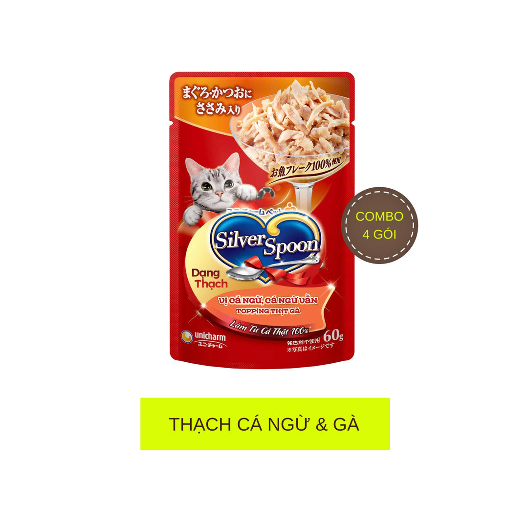 Pate Mèo Silver Spoon Dạng Sốt/Dạng Thạch/Vị Tự Nhiên Đặc Biệt, Gói 60g