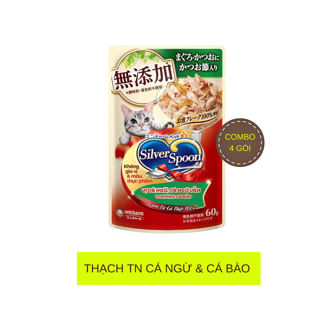 Pate Mèo Silver Spoon Dạng Sốt/Dạng Thạch/Vị Tự Nhiên Đặc Biệt, Gói 60g