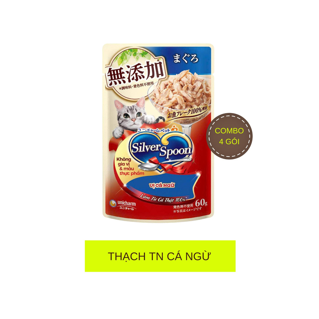 Pate Mèo Silver Spoon Dạng Sốt/Dạng Thạch/Vị Tự Nhiên Đặc Biệt, Gói 60g
