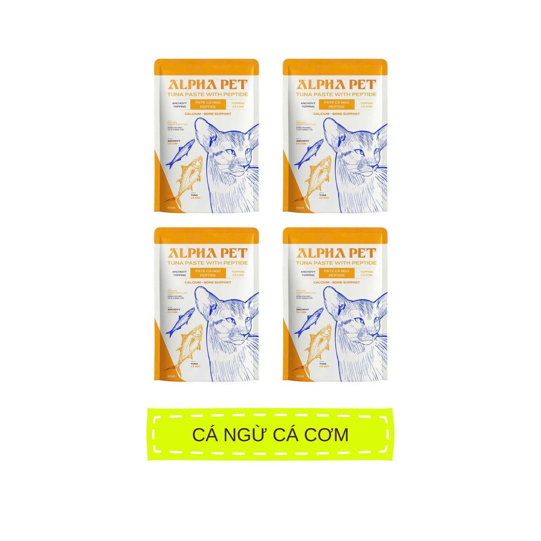 Pate Alpha Pet Cho Mèo Mọi Lứa Tuổi, Cá Ngừ Peptide Với 8 Loại Topping, Gói 60g