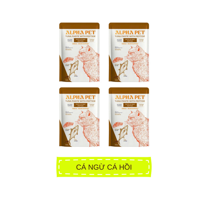Pate Alpha Pet Cho Mèo Mọi Lứa Tuổi, Cá Ngừ Peptide Với 8 Loại Topping, Gói 60g