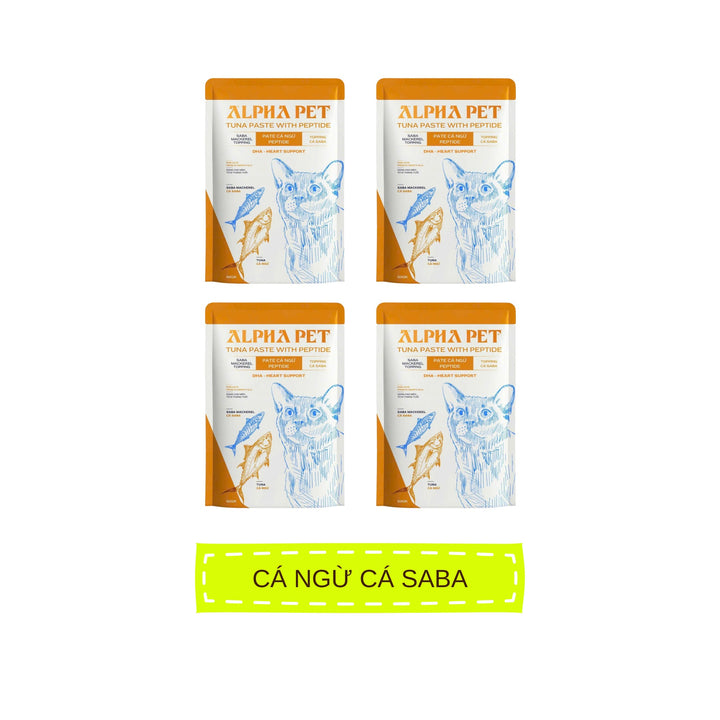 Pate Alpha Pet Cho Mèo Mọi Lứa Tuổi, Cá Ngừ Peptide Với 8 Loại Topping, Gói 60g