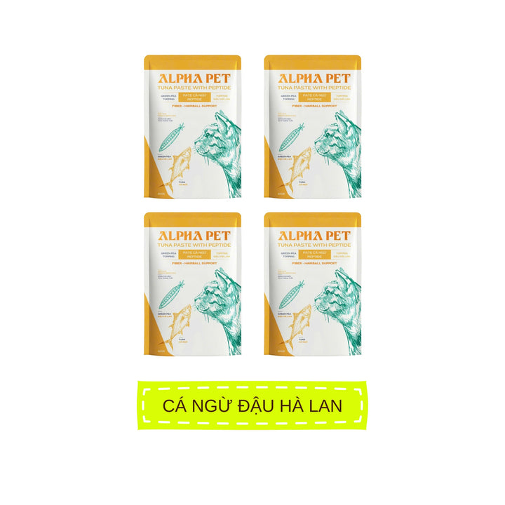 Pate Alpha Pet Cho Mèo Mọi Lứa Tuổi, Cá Ngừ Peptide Với 8 Loại Topping, Gói 60g