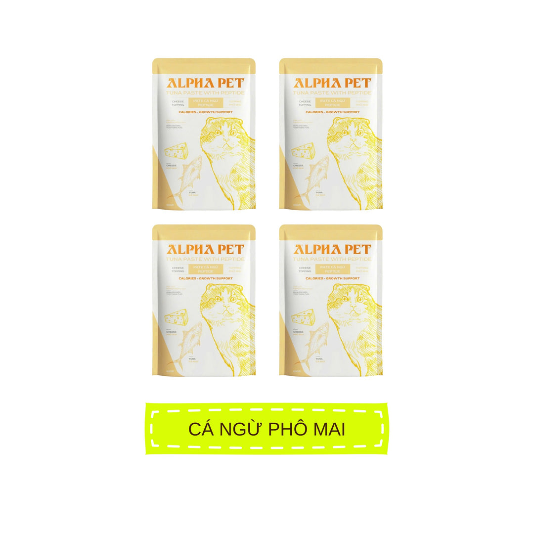 Pate Alpha Pet Cho Mèo Mọi Lứa Tuổi, Cá Ngừ Peptide Với 8 Loại Topping, Gói 60g