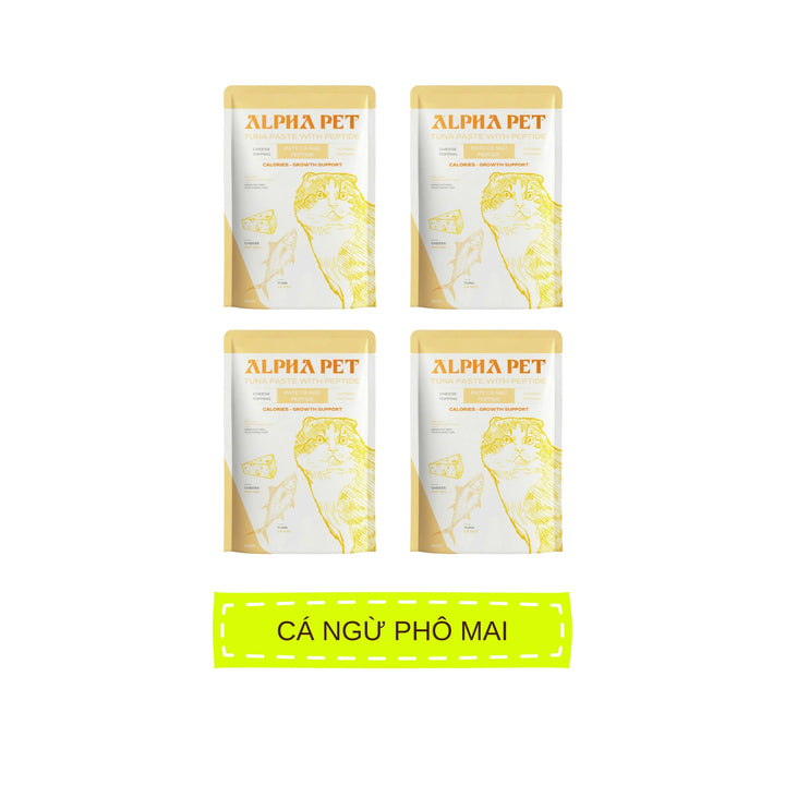 Pate Alpha Pet Cho Mèo Mọi Lứa Tuổi, Cá Ngừ Peptide Với 8 Loại Topping, Gói 60g