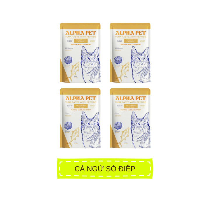 Pate Alpha Pet Cho Mèo Mọi Lứa Tuổi, Cá Ngừ Peptide Với 8 Loại Topping, Gói 60g