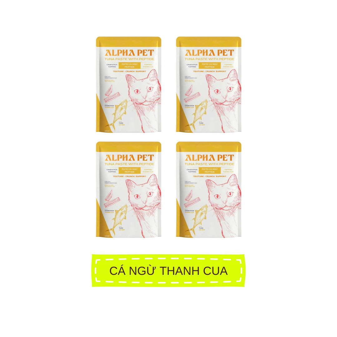 Pate Alpha Pet Cho Mèo Mọi Lứa Tuổi, Cá Ngừ Peptide Với 8 Loại Topping, Gói 60g