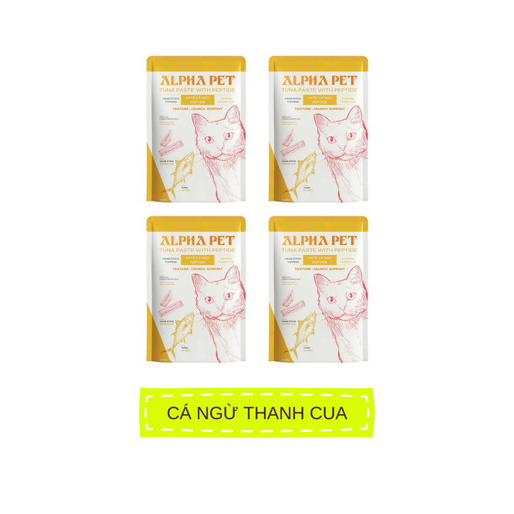 Pate Alpha Pet Cho Mèo Mọi Lứa Tuổi, Cá Ngừ Peptide Với 8 Loại Topping, Gói 60g