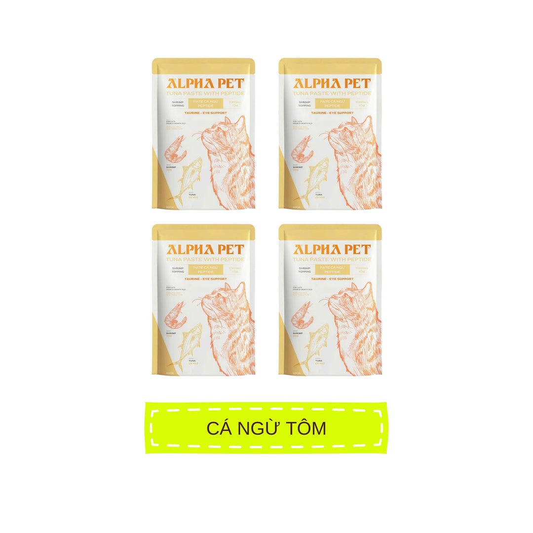 Pate Alpha Pet Cho Mèo Mọi Lứa Tuổi, Cá Ngừ Peptide Với 8 Loại Topping, Gói 60g
