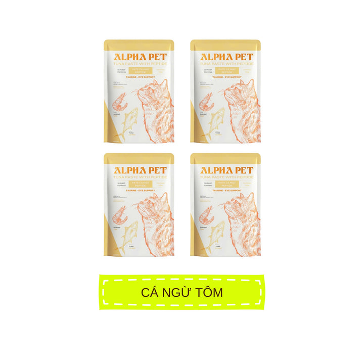 Pate Alpha Pet Cho Mèo Mọi Lứa Tuổi, Cá Ngừ Peptide Với 8 Loại Topping, Gói 60g